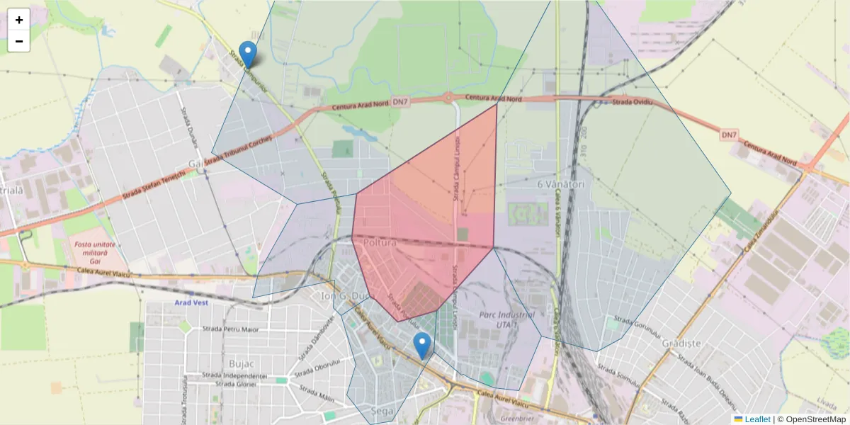 Hartă a codului poștal  și a codurilor poștale învecinate