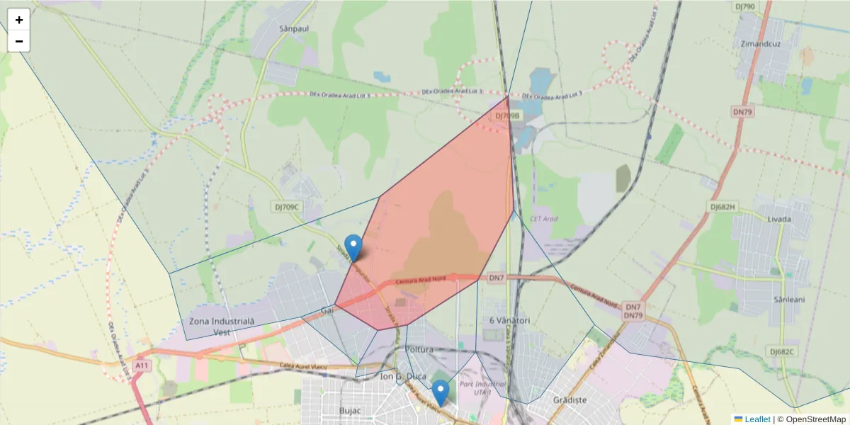 Hartă a codului poștal  și a codurilor poștale învecinate