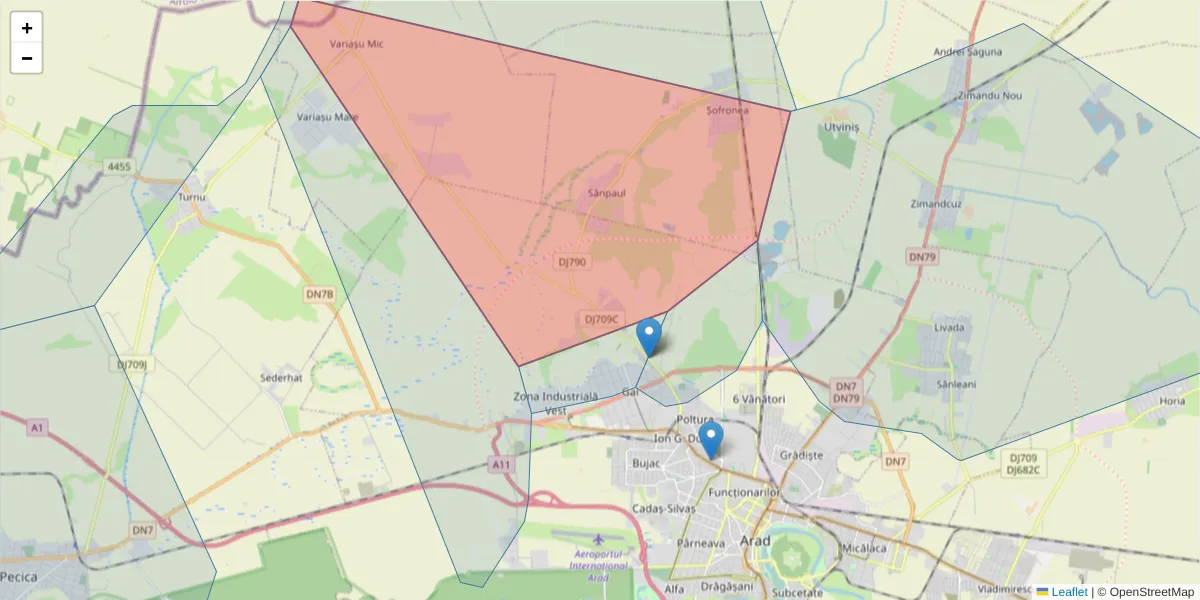 Hartă a codului poștal  și a codurilor poștale învecinate