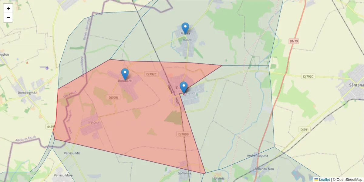 Hartă a codului poștal  și a codurilor poștale învecinate