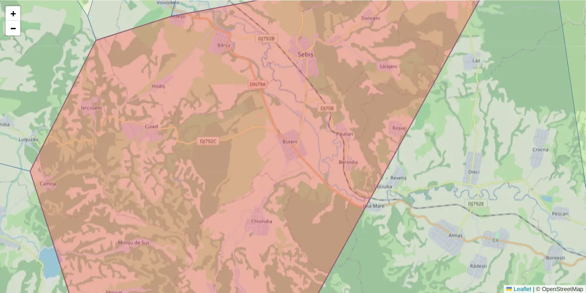 Hartă a codului poștal  și a codurilor poștale învecinate