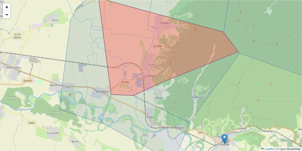 Hartă a codului poștal  și a codurilor poștale învecinate