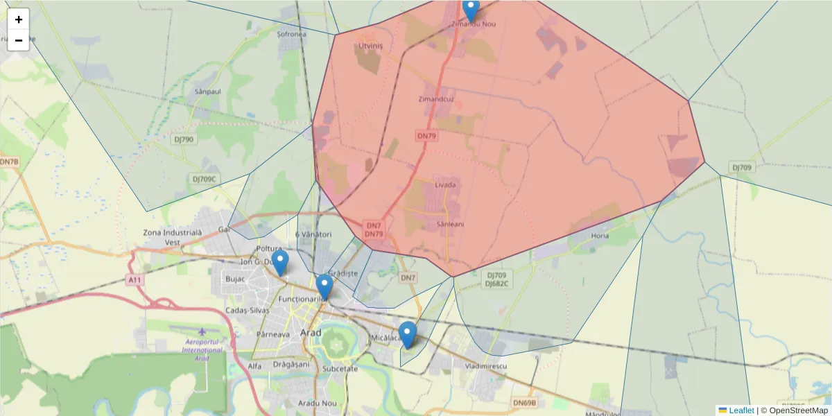 Hartă a codului poștal  și a codurilor poștale învecinate