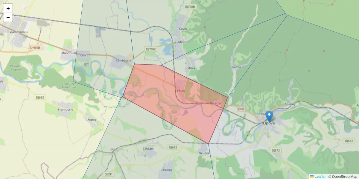 Hartă a codului poștal  și a codurilor poștale învecinate