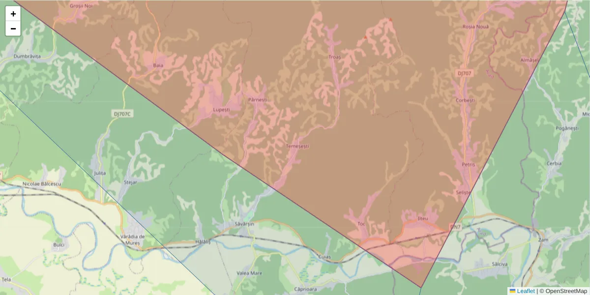 Hartă a codului poștal  și a codurilor poștale învecinate