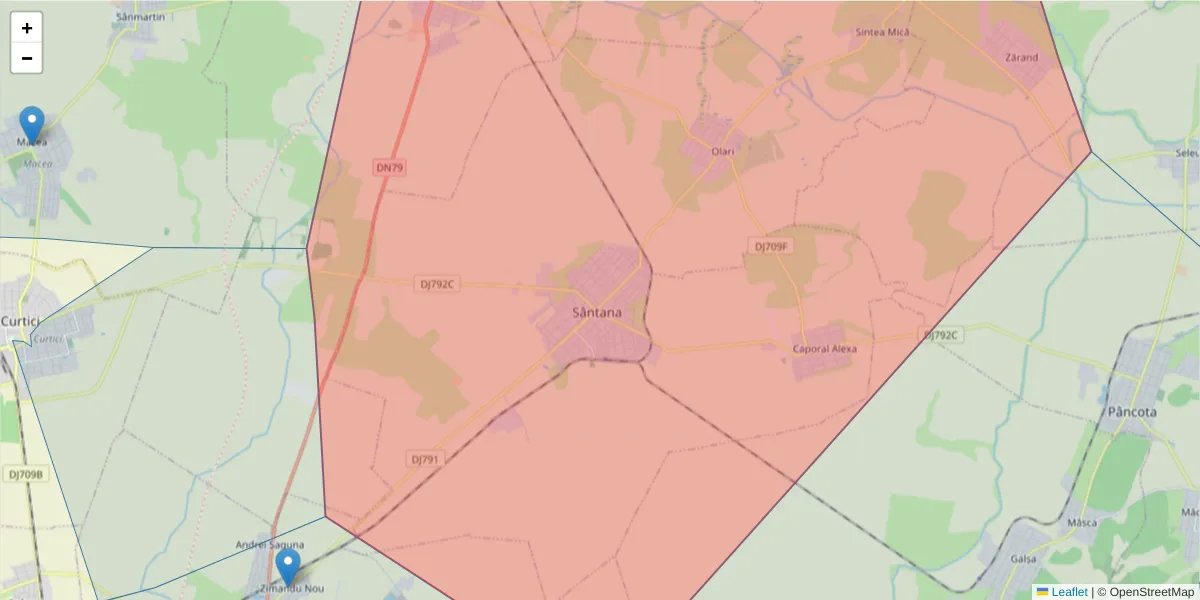 Hartă a codului poștal  și a codurilor poștale învecinate