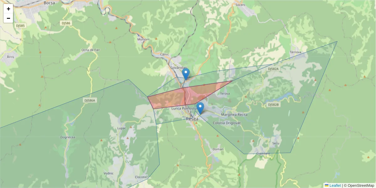 Hartă a codului poștal  și a codurilor poștale învecinate