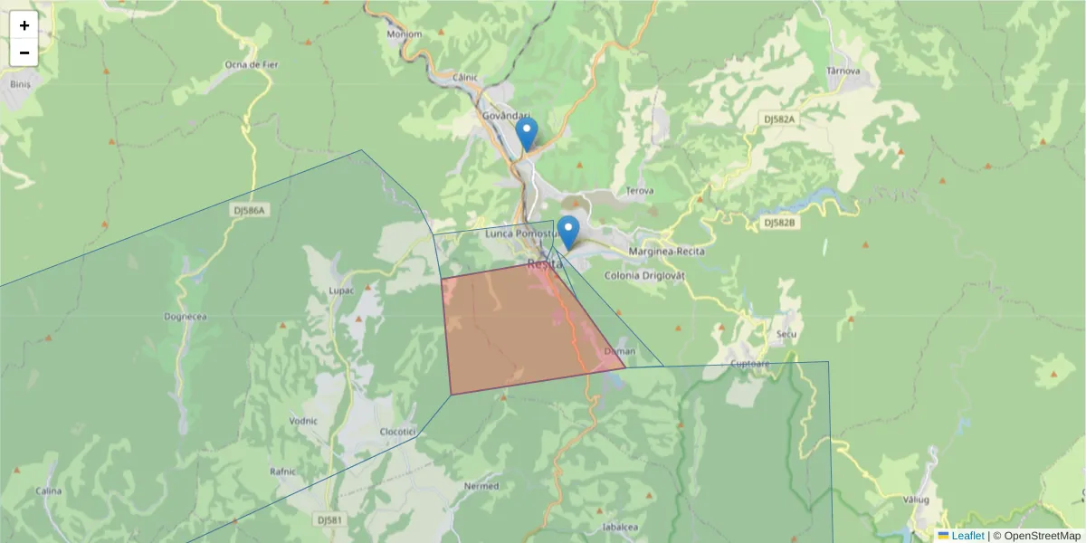 Hartă a codului poștal  și a codurilor poștale învecinate