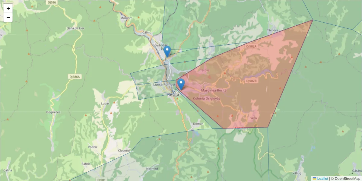 Hartă a codului poștal  și a codurilor poștale învecinate