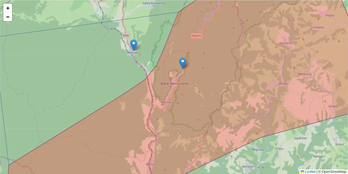 Hartă a codului poștal  și a codurilor poștale învecinate