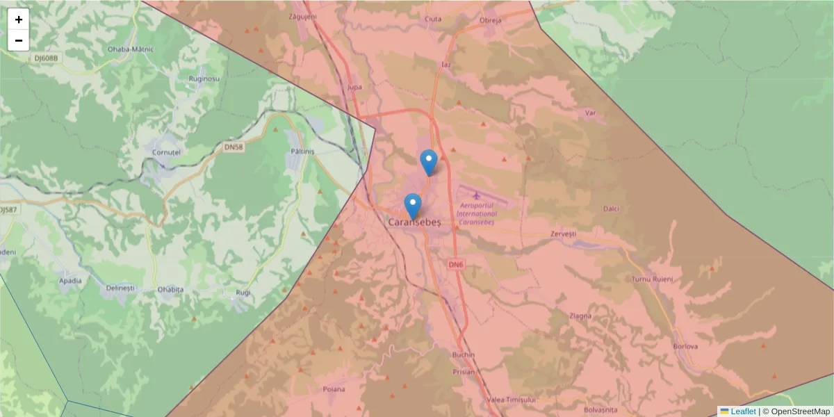 Hartă a codului poștal  și a codurilor poștale învecinate