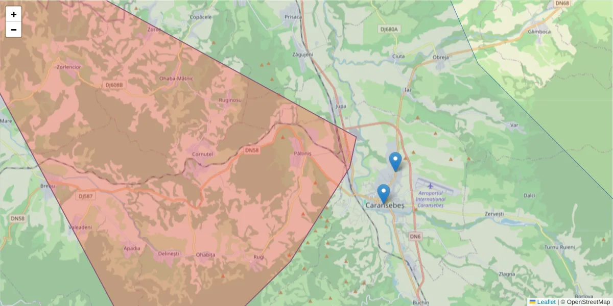 Hartă a codului poștal  și a codurilor poștale învecinate