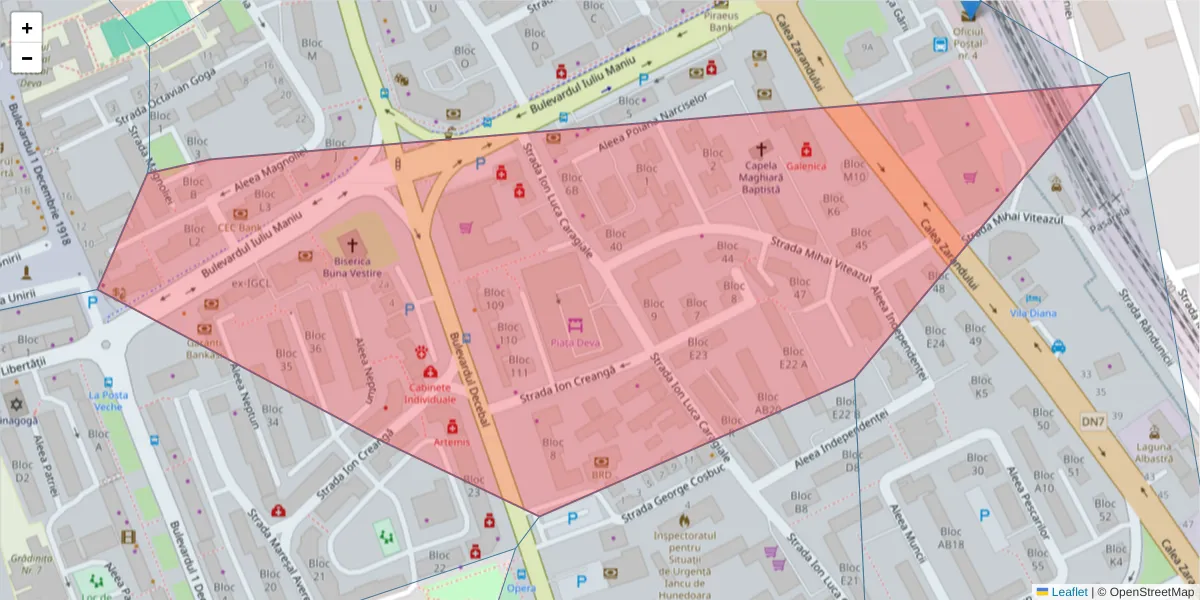 Hartă a codului poștal  și a codurilor poștale învecinate