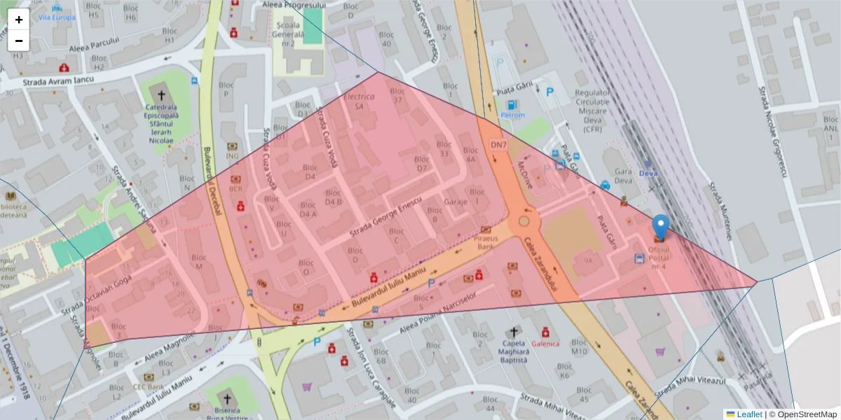 Hartă a codului poștal  și a codurilor poștale învecinate