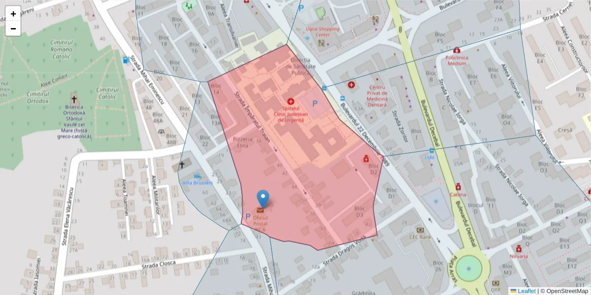 Hartă a codului poștal  și a codurilor poștale învecinate