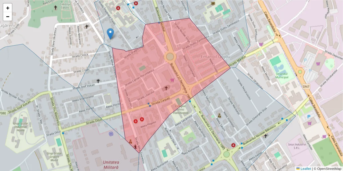 Hartă a codului poștal  și a codurilor poștale învecinate