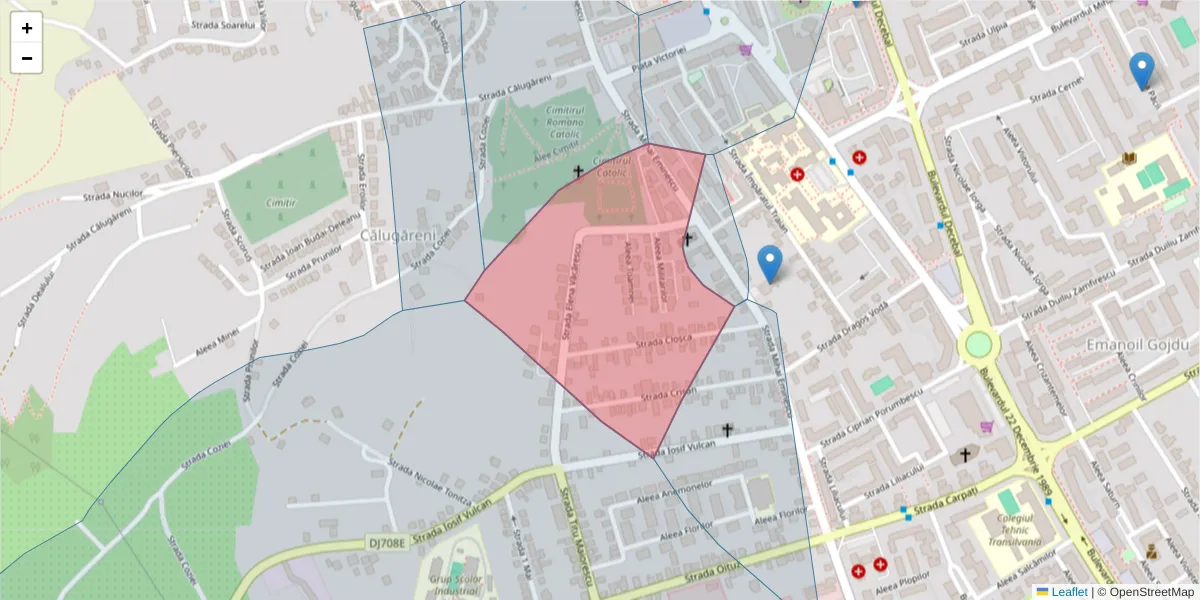 Hartă a codului poștal  și a codurilor poștale învecinate