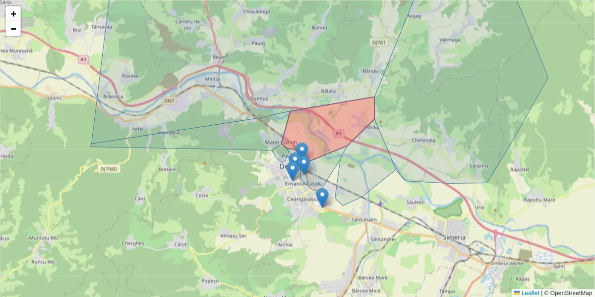 Hartă a codului poștal  și a codurilor poștale învecinate