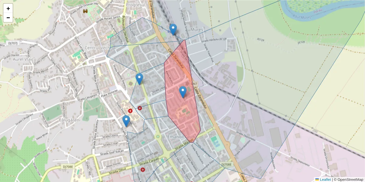 Hartă a codului poștal  și a codurilor poștale învecinate