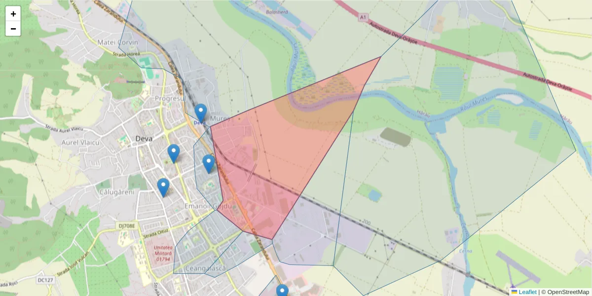 Hartă a codului poștal  și a codurilor poștale învecinate