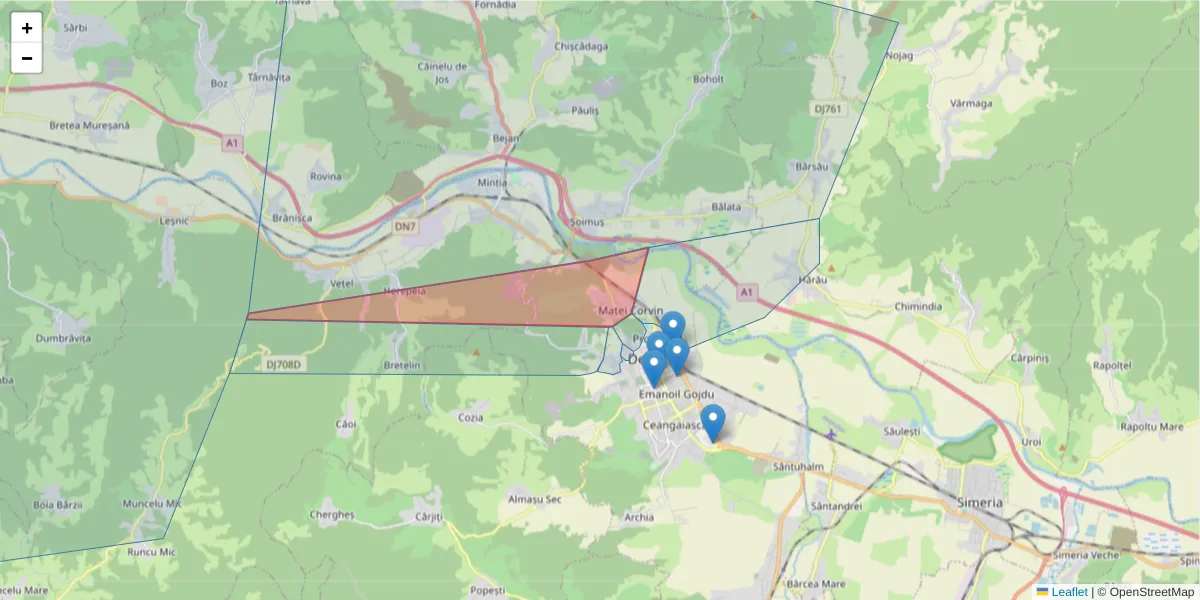 Hartă a codului poștal  și a codurilor poștale învecinate