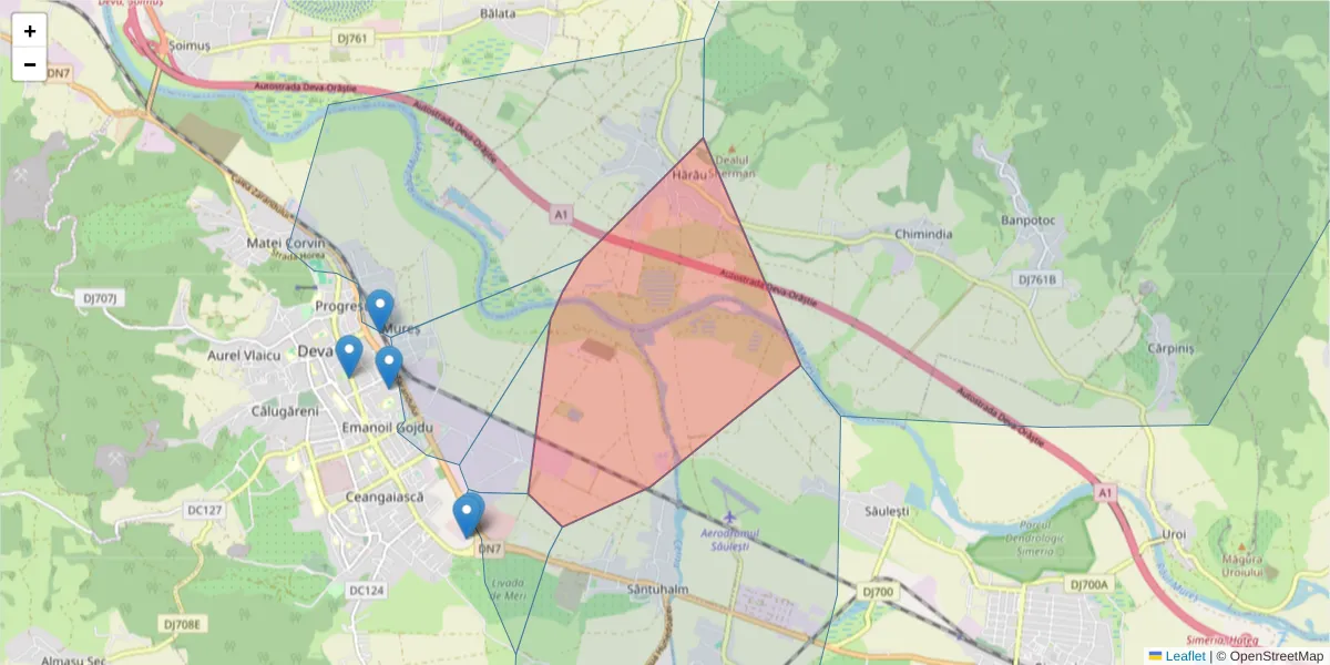 Hartă a codului poștal  și a codurilor poștale învecinate