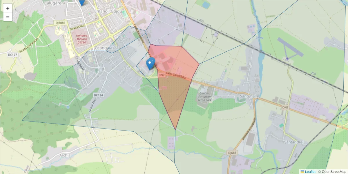 Hartă a codului poștal  și a codurilor poștale învecinate