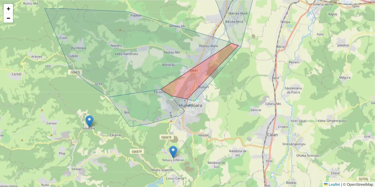 Hartă a codului poștal  și a codurilor poștale învecinate