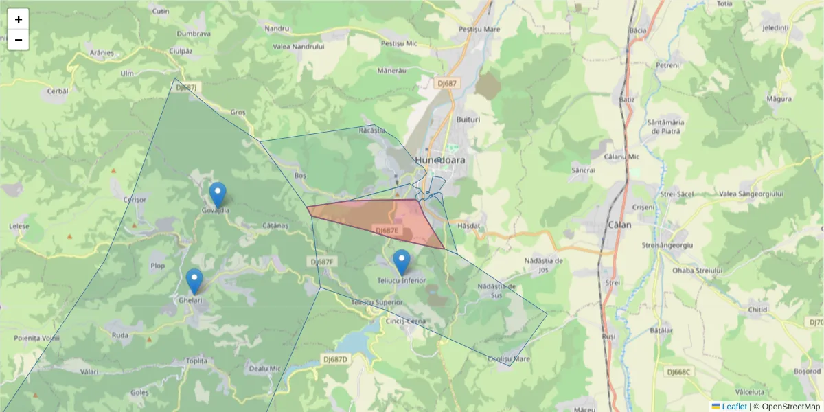 Hartă a codului poștal  și a codurilor poștale învecinate