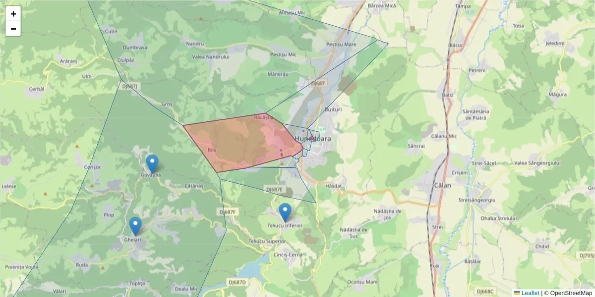 Hartă a codului poștal  și a codurilor poștale învecinate