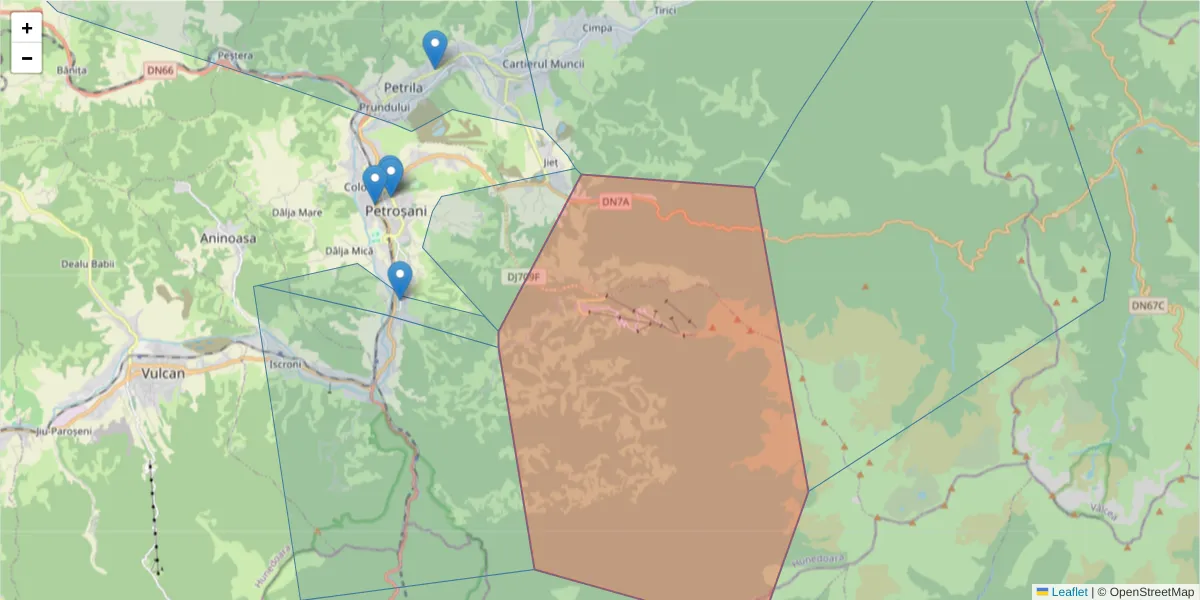 Hartă a codului poștal  și a codurilor poștale învecinate