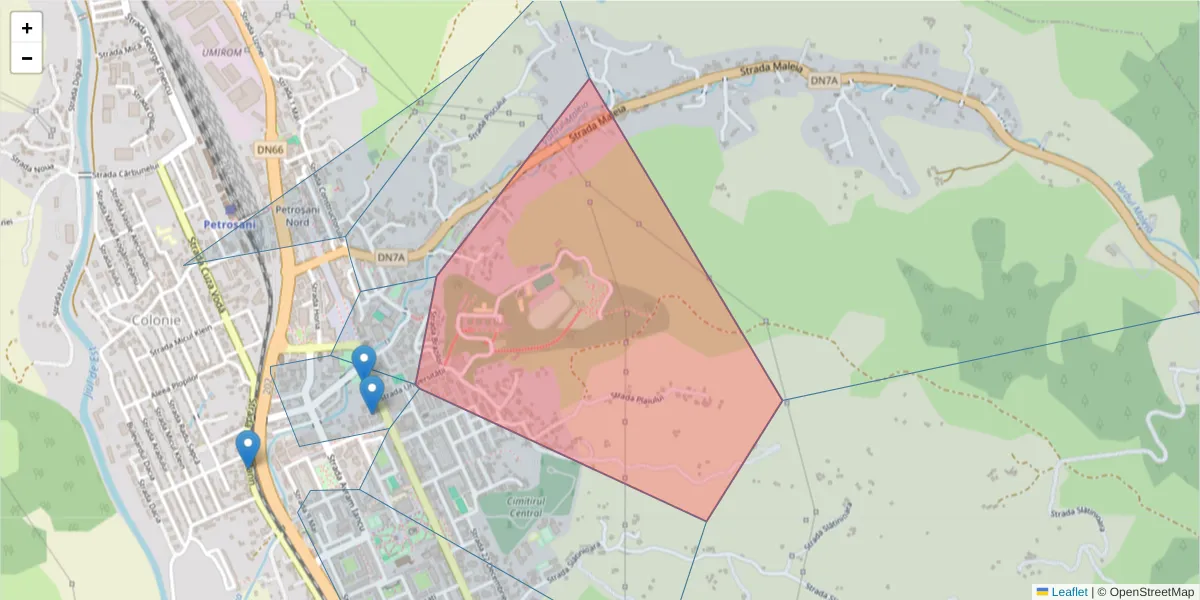 Hartă a codului poștal  și a codurilor poștale învecinate