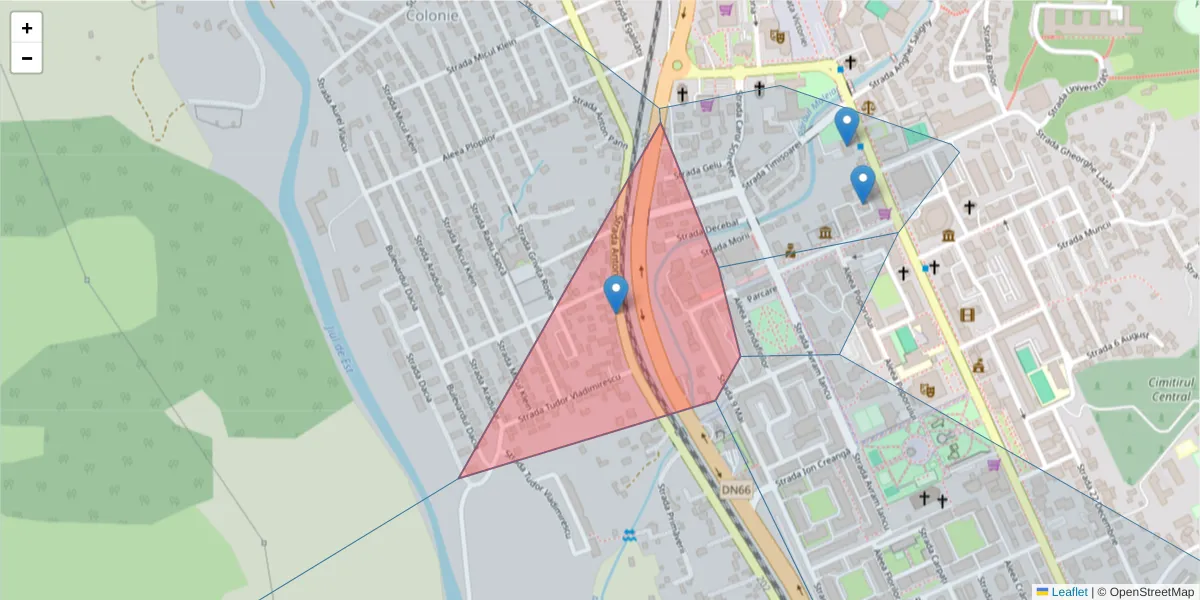 Hartă a codului poștal  și a codurilor poștale învecinate