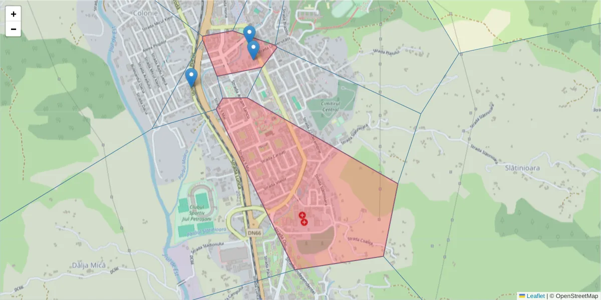 Hartă a codului poștal  și a codurilor poștale învecinate