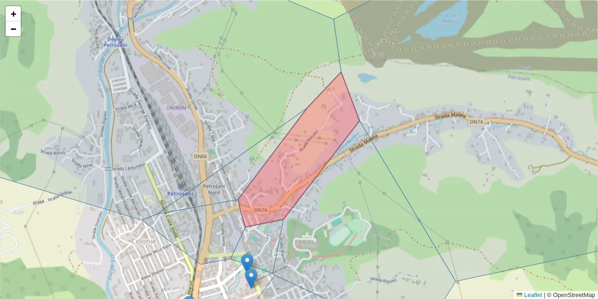 Hartă a codului poștal  și a codurilor poștale învecinate