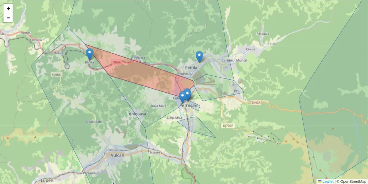 Hartă a codului poștal  și a codurilor poștale învecinate