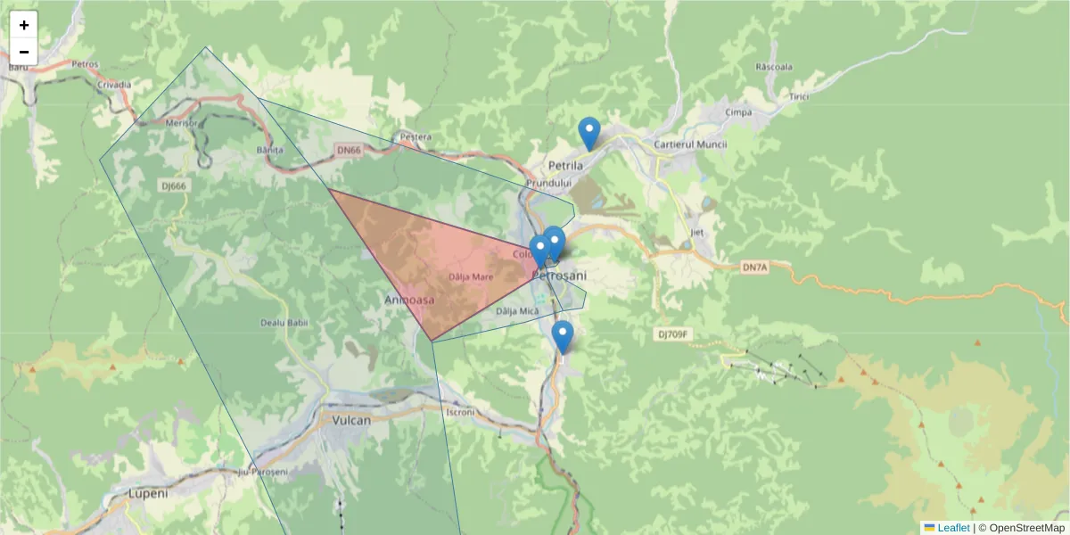 Hartă a codului poștal  și a codurilor poștale învecinate