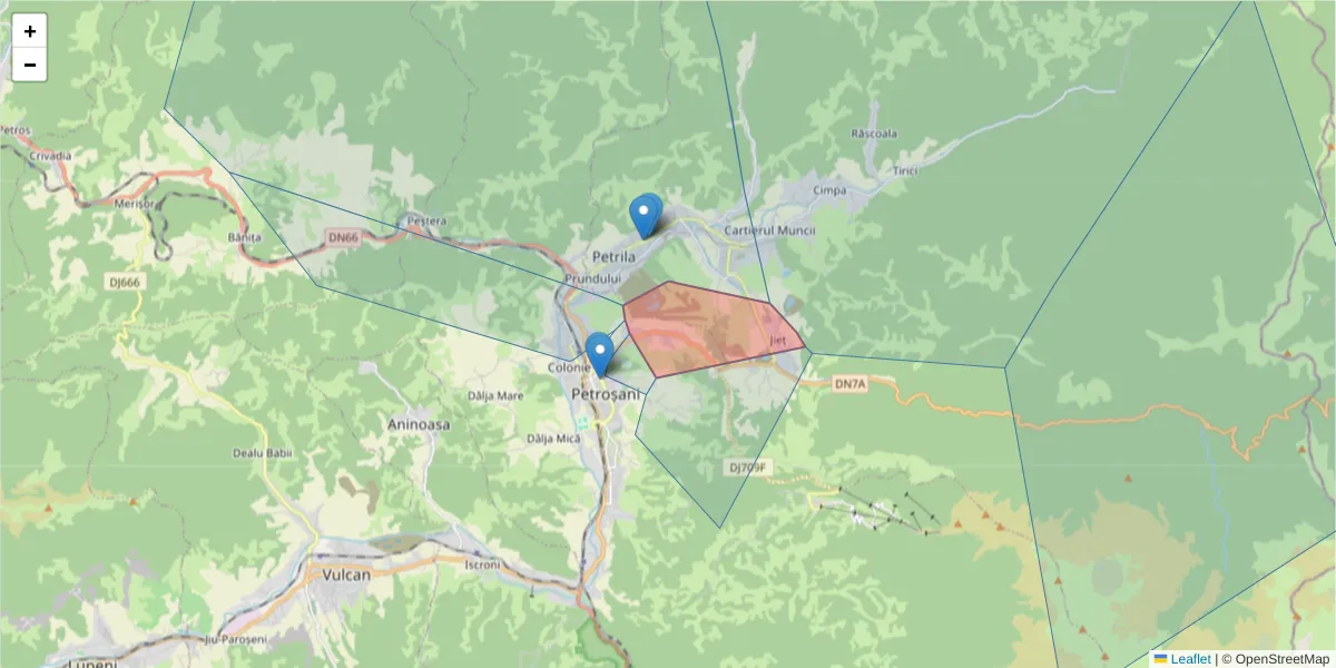 Hartă a codului poștal  și a codurilor poștale învecinate