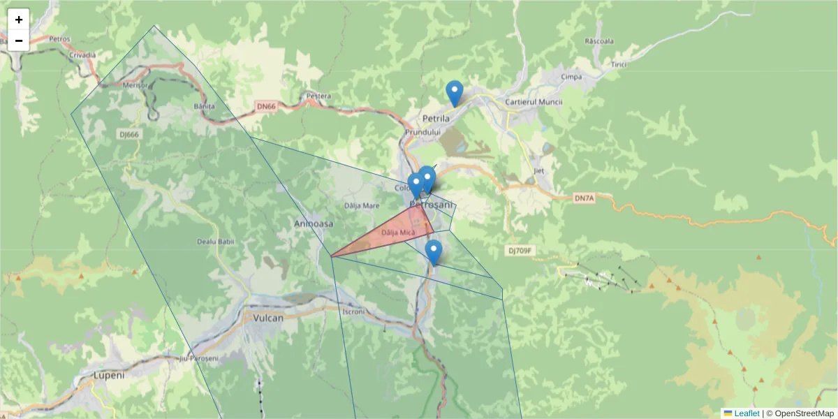 Hartă a codului poștal  și a codurilor poștale învecinate