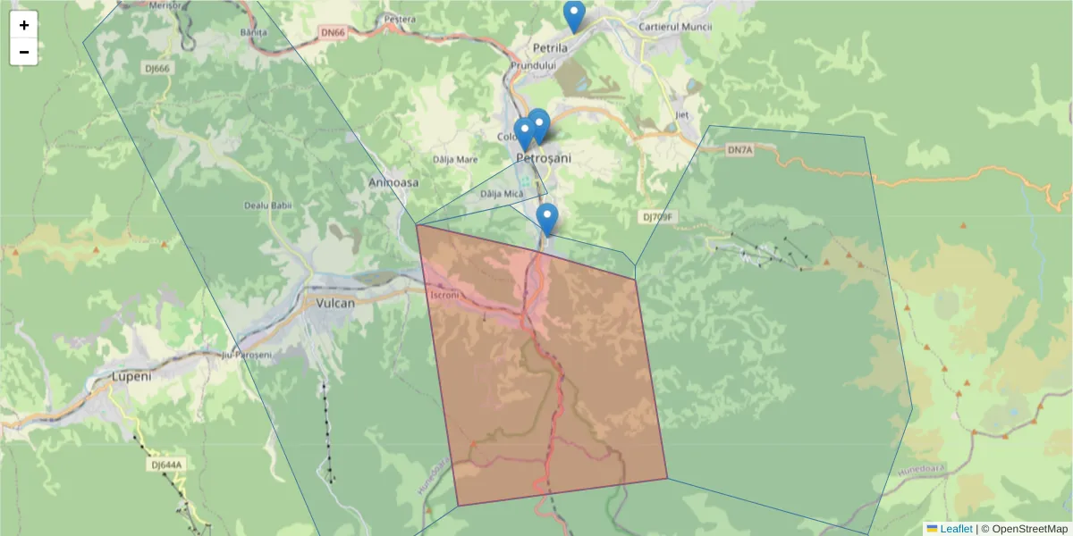 Hartă a codului poștal  și a codurilor poștale învecinate