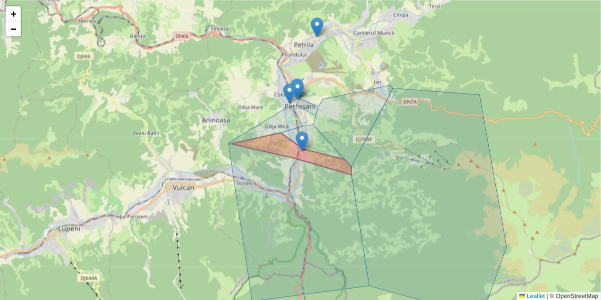 Hartă a codului poștal  și a codurilor poștale învecinate