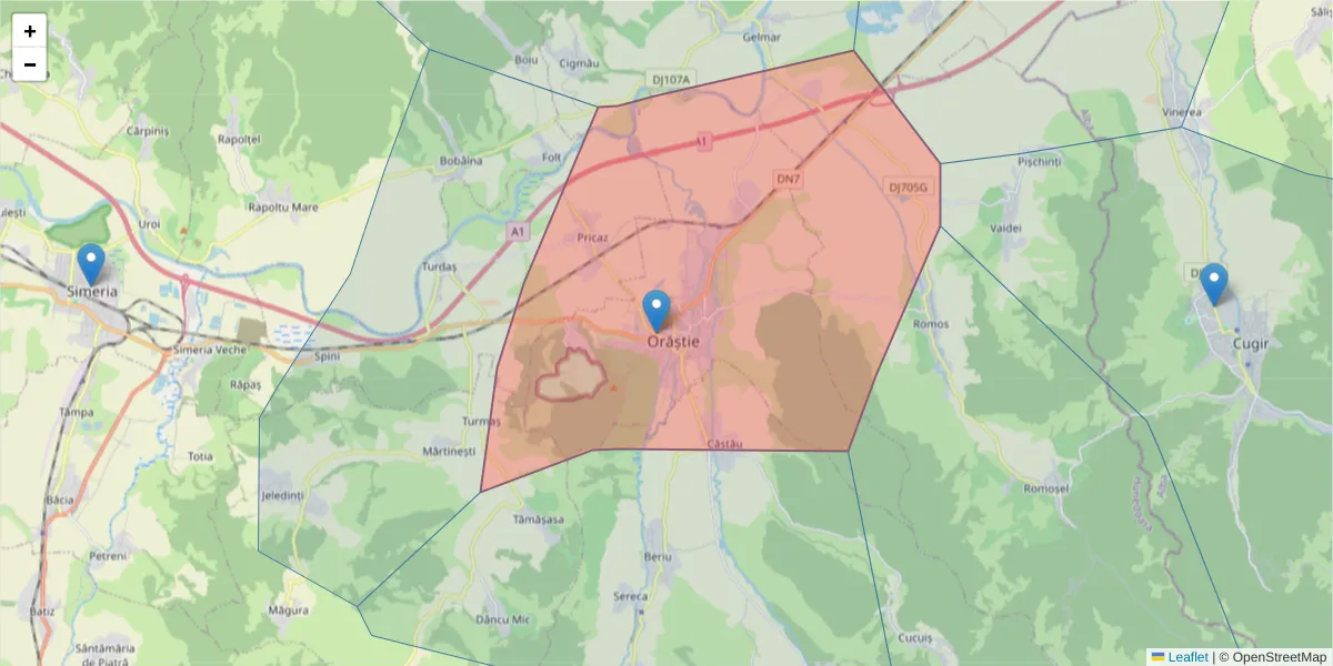 Hartă a codului poștal  și a codurilor poștale învecinate