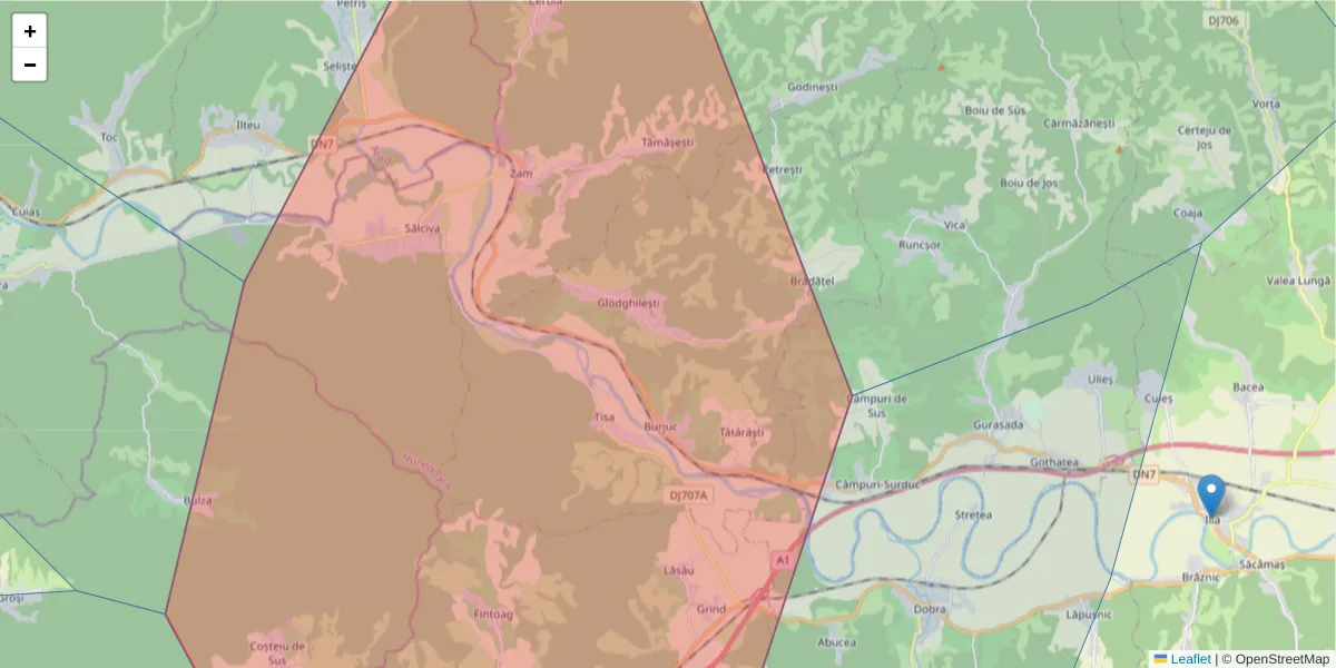 Hartă a codului poștal  și a codurilor poștale învecinate