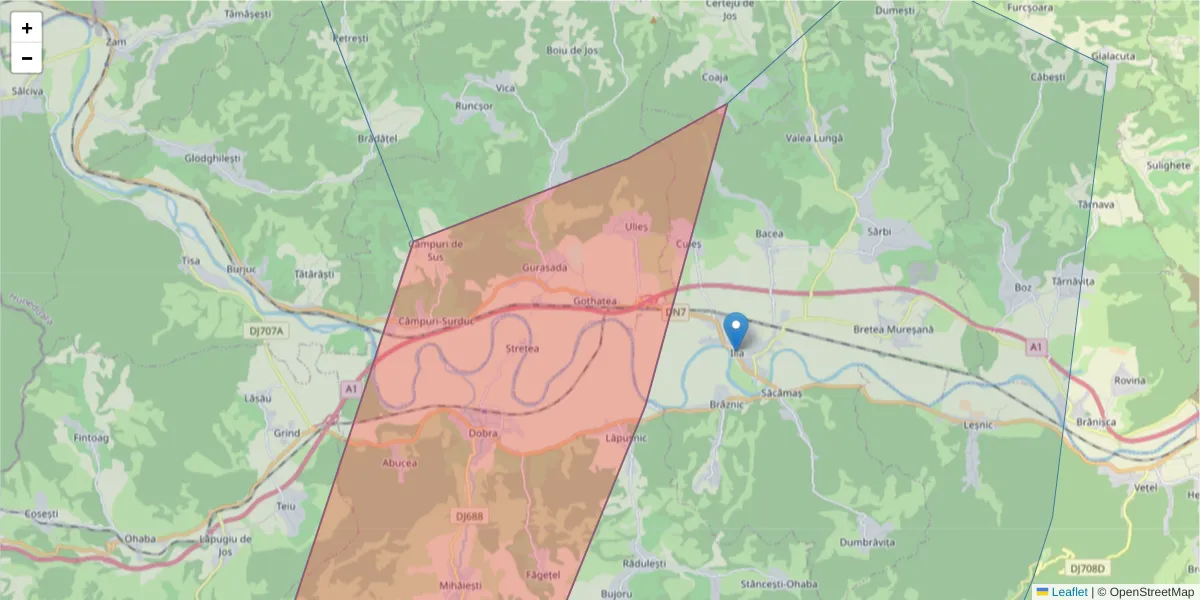 Hartă a codului poștal  și a codurilor poștale învecinate