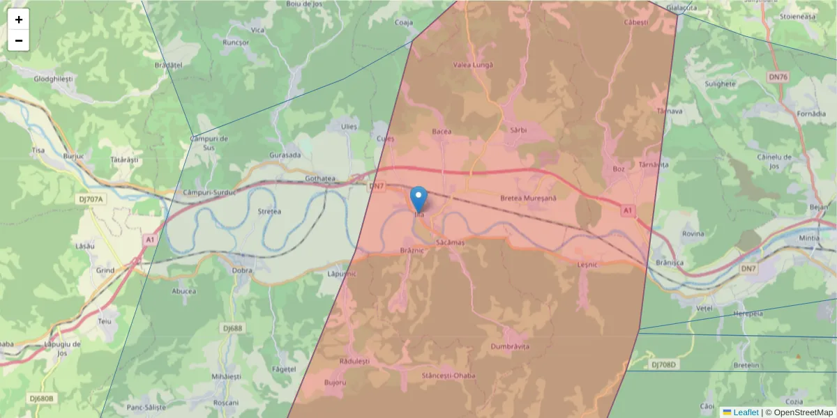 Hartă a codului poștal  și a codurilor poștale învecinate