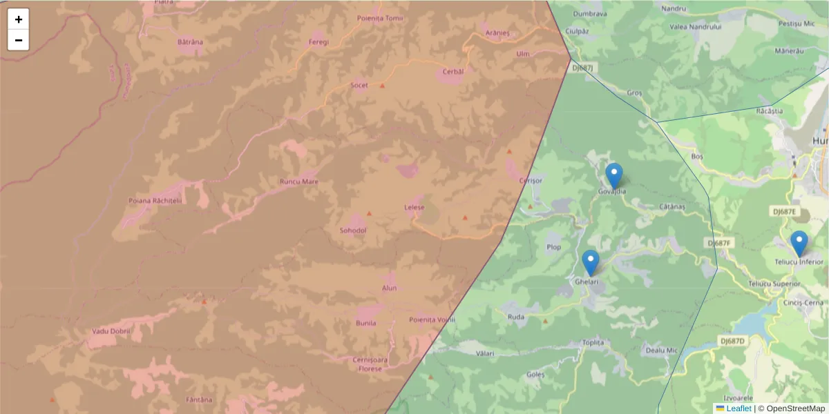 Hartă a codului poștal  și a codurilor poștale învecinate