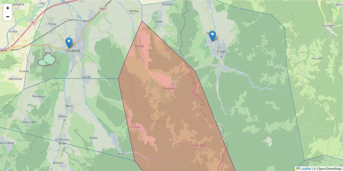 Hartă a codului poștal  și a codurilor poștale învecinate