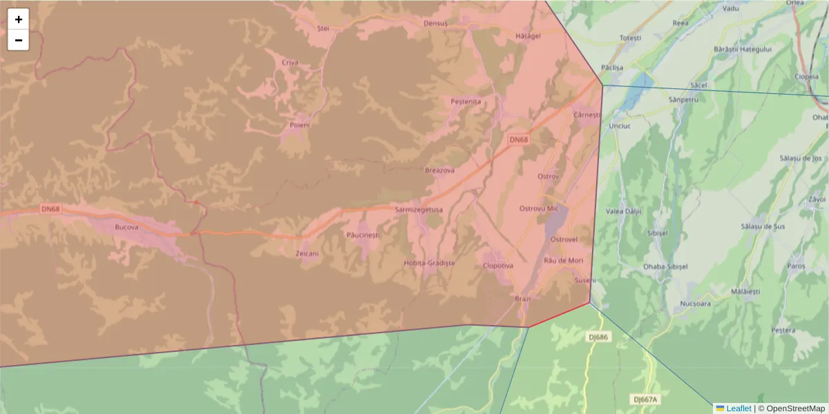 Hartă a codului poștal  și a codurilor poștale învecinate