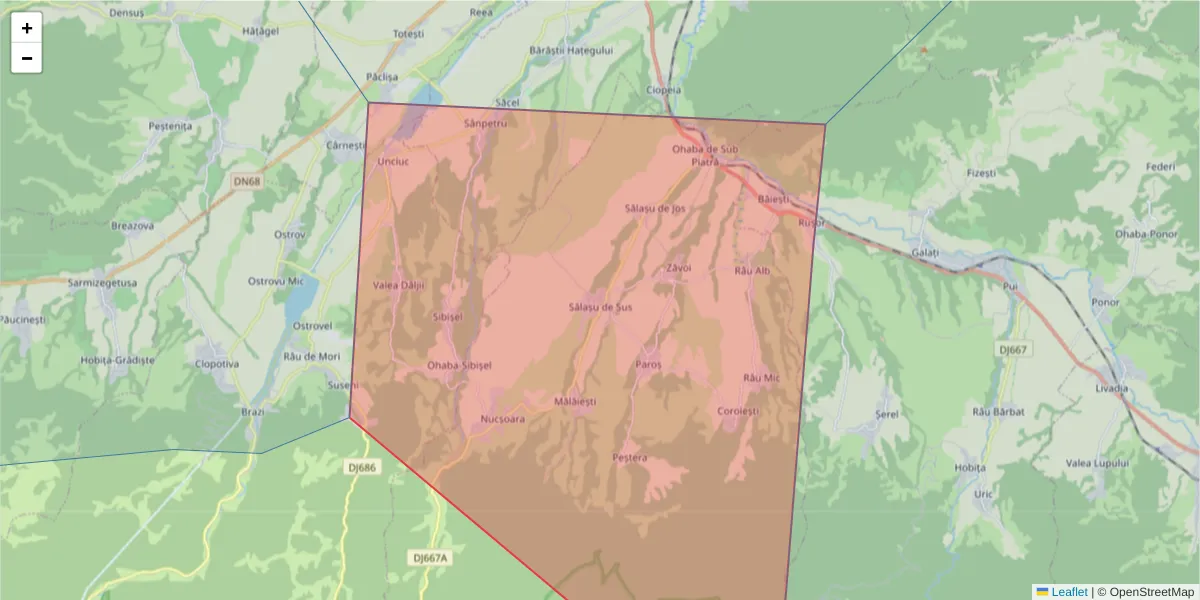 Hartă a codului poștal  și a codurilor poștale învecinate