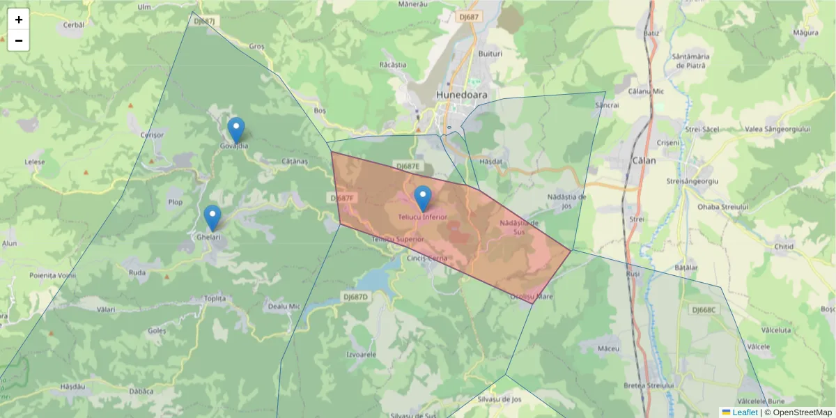 Hartă a codului poștal  și a codurilor poștale învecinate